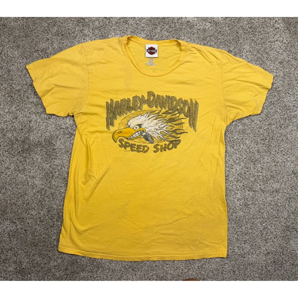 Harley-Davidson T-Shirt Speed Shop Starved Rock Large Yellow Graphic Tee 2016